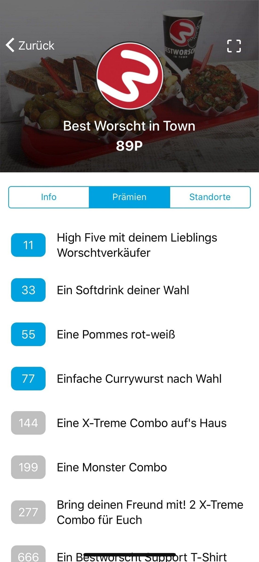 Screenshot: Punkte und Prämien Best Worscht in Town